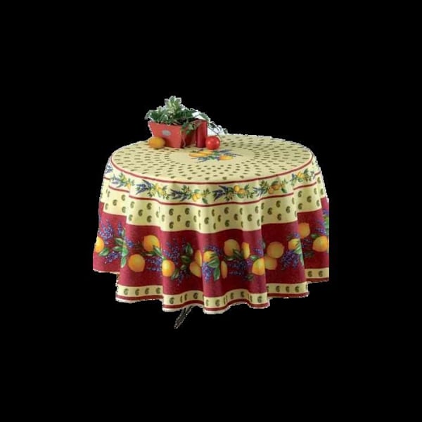 Rund Dækken - Provencalsk - Citron - 100% Polyester - Anti-Plet - Maskinvaskbar Röd