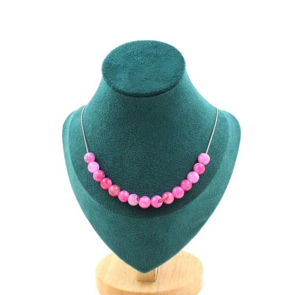 Kæde - ABIJOUX - Agat, sprækket Fuchsia 8 mm - 15 perler - Rustfrit stål - Justerbar størrelse Fuchsia