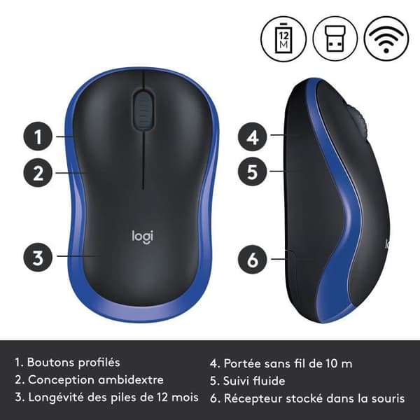 Mus - Trådløs - Logitech - M185 - Blå - Ambidextrisk