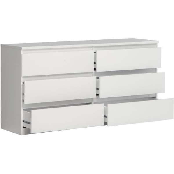 CHELSEA 6 Skuffe Kommode - Mat hvid farve - L 154 x D 42,2 x H 79,9 cm