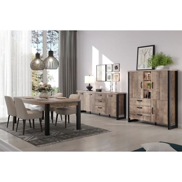 EMILE fast matbord för 6 personer - Tobaksbrun ek och mattsvart melamin - L160 x D90 x H77 cm - TRENDTEAM Tobaksbrun ek och mattsvart