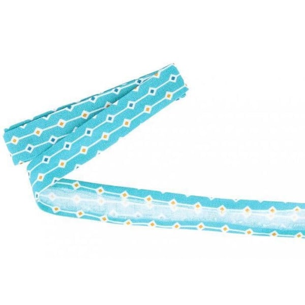 Syning bias binding 3 m x 20 mm - Lyseblå med orange & blå diamanter Blå