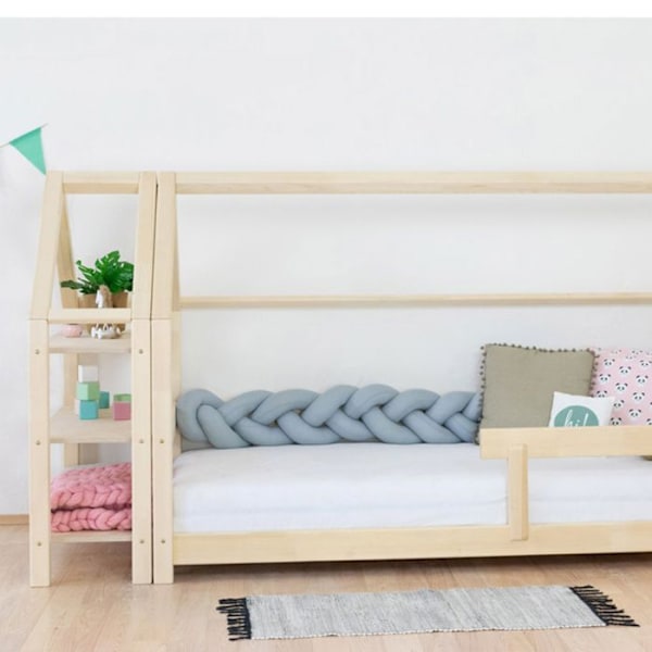 Hyttsäng med hylla 90 x 160 grå Grå