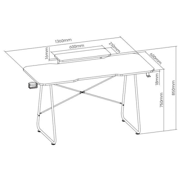 OPLITE ATIKA T10 XL Gaming Skrivebord Sort - Melamin top og sort stålbund
