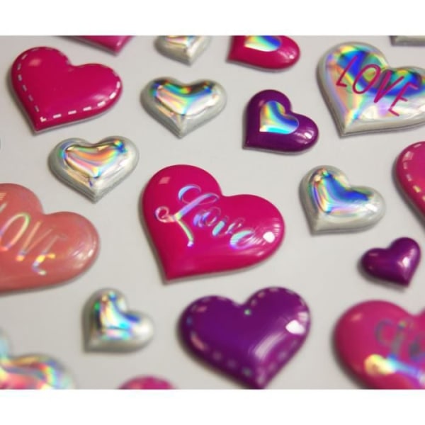 Återanvändbara klistermärken - 3D-relief - Hearts &amp; Love - Holografisk