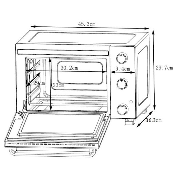 CONTINENTAL EDISON CEMF22B - Elektrisk miniovn 22L sort - 1300W - Rotisserie, Naturlig konvektion