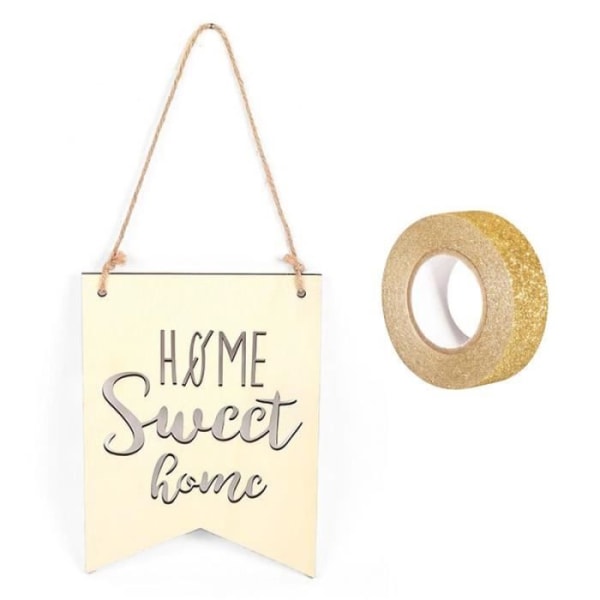 Väggfanion i trä - Home Sweet Home - 20 x 15 cm - Guldmaskeringstejp - Inredning - Blandad Beige