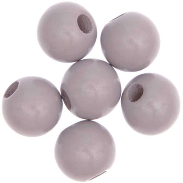 6 runda pärlor - grått trä - 30 mm Grå