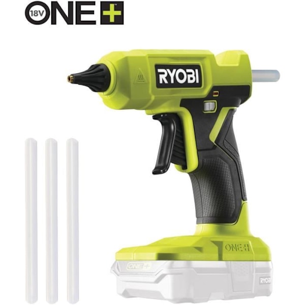 RYOBI - 18V ONE+ limpistol - varmes op på 3 min - varmeindikator - diam. pinde 12 mm - Med 3 lim - RGLU18-0 Grön / Träkol