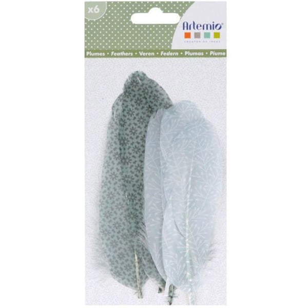 6 tryckta fjädrar Misty Winter Grå