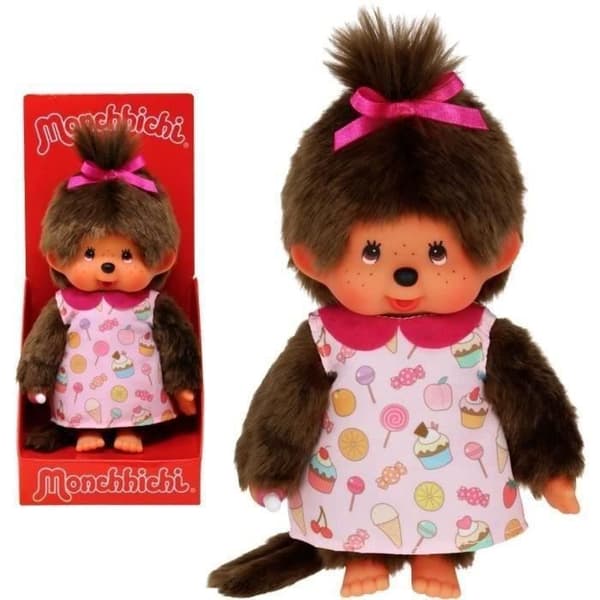 Monchhichi Pop & Candy - 20 cm - BANDAI Brunt, rosa och vitt