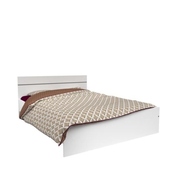 BOSTON komplett sovrum: 140x190 vuxen säng + byrå + 2 sängbord - Vit inredning - Made in France