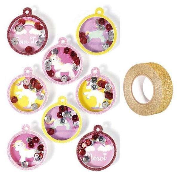 8 3D Unicorn Ball klistermærker 4,5 cm + guldglimmer malertape 5 m Guld, Flerfärgad