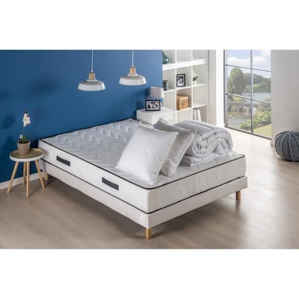 Madraspakke 160x200cm + Boxmadras + dyne + 2 puder - Pocket-fjedre - 7 komfortzoner - 24 cm - Balanceret - DEKO DREAM