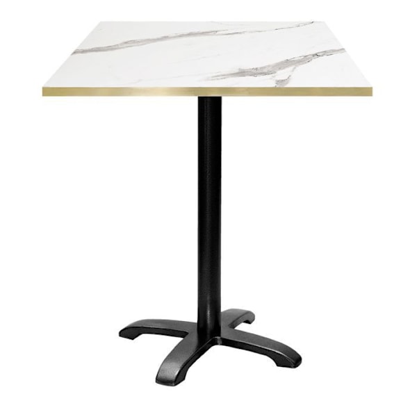 Højt bord 70 x 70 cm - Bazila model hvid marmor med messingkanter Vit