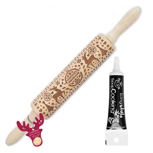 Kagerulle med juleprint 39 cm + Sort glasur Svart