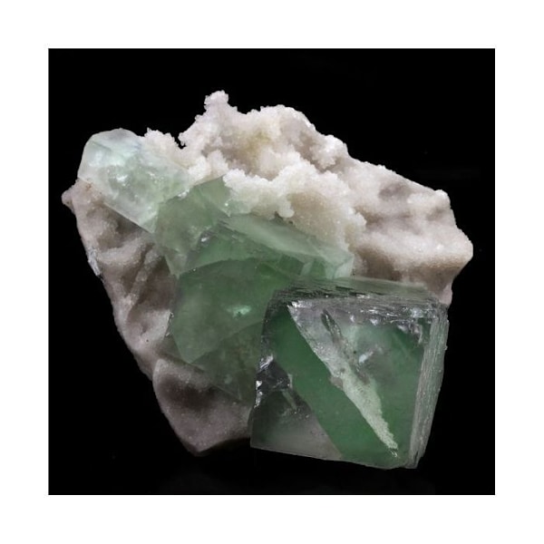 Sten og mineraler. Fluorit, kvarts. 2449,0 øre. De'an, Jiangxi, Kina. Lila