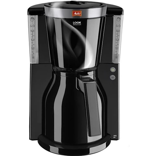MELITTA filter kaffemaskine - Look IV Therm Selection 1011-12 Sort/børstet stål - 8 kopper - Anti-dryp system Stål och svart