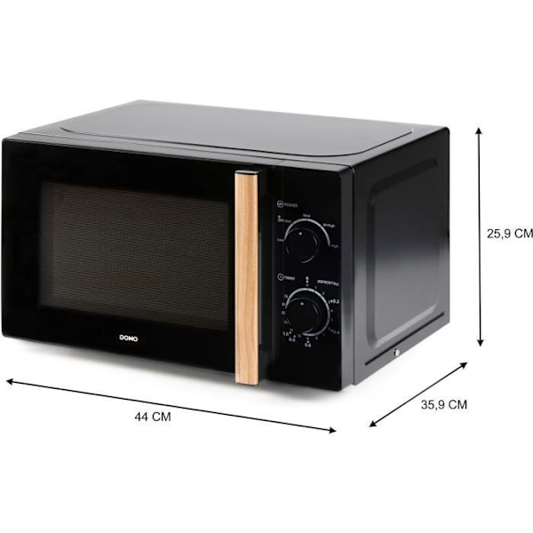 DOMO DO2820 mikrovågsugn - 20L - 700W - 35 min timer - Avfrostningsfunktion - L44 x D35,8 x H 25,8 cm - Svart träfinish Svart