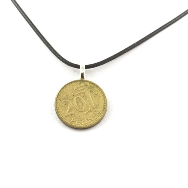 Collier - ABIJOUX - Kolikko Suomi 20 pennies - Musta nahkanyöri - 22 mm - Sekä miehille että naisille Svart