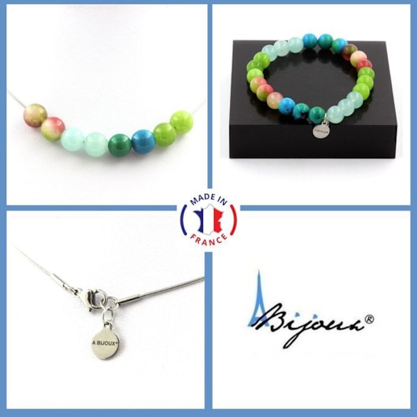 Sten og mineraler. Smykkesæt Armbånd Halskæde Peridot + Chrysocolla + Angelite perler Kan tilpasses størrelse. Grön blå
