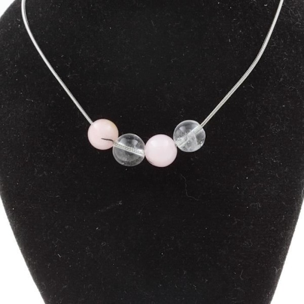 Pink Opal + Quartz Beads Halskæde 8 mm - ABIJOUX - Rustfri stålkæde