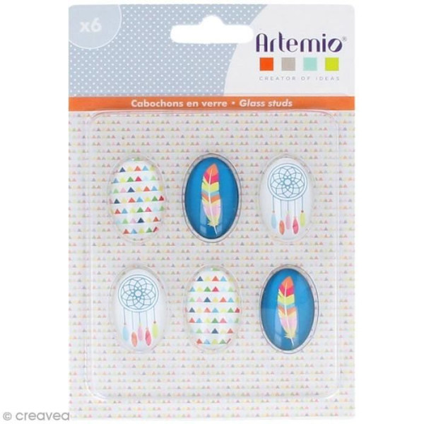 Cabochon - Artemio - Totem - 2 x 3 cm - 6 stk - Blandet Blå