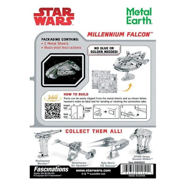 3D-metallimalli - Star Wars - Millennium Falcon - Virallinen lisenssi - Liimaton kokoonpano Grå