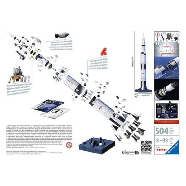 3D palapeli Saturn V avaruusraketti - Ravensburger - 440 kpl - NASA - Alkaen 8 vuotta Flerfärgad