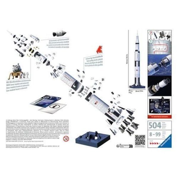 3D-pussel Saturn V rymdraket - Ravensburger - 440 bitar - NASA - Från 8 år gammal Flerfärgad