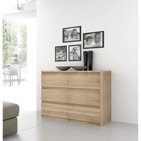 CHELSEA 6 Skuffe Kommode - Eg farve - L 154 x D 42,2 x H 79,9 cm Sonoma ek