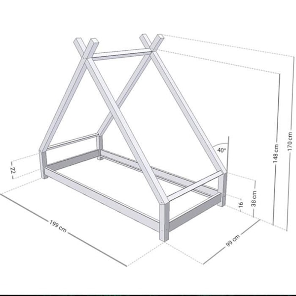 Benlemi Barnsäng Tipi - TAHUKA - Massivt trä - Grå - 90 x 190 cm - Montessori Grå