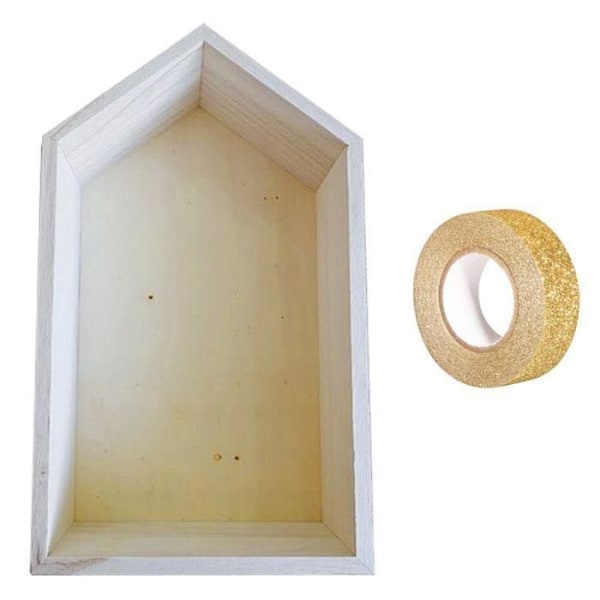 Trähylla för hemmet 30,5 x 18 x 10 cm + guldglittrande masking tape 5 m Beige