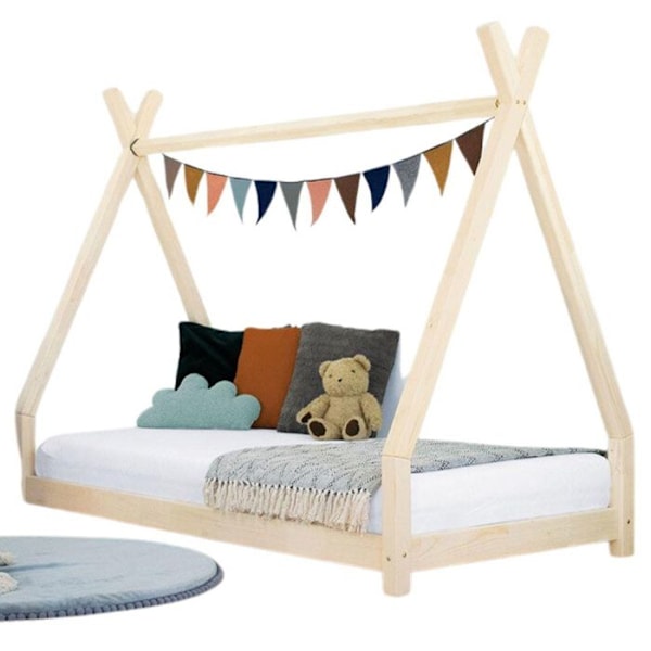 Lit Tipi - Benlemi - NAKANA - Massivt trä - 80 x 160 cm - Natur lackat Beige
