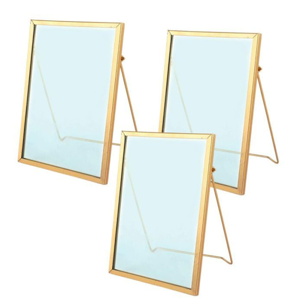 3 vintage rektangulära glasramar 13 x 18,5 cm gyllene
