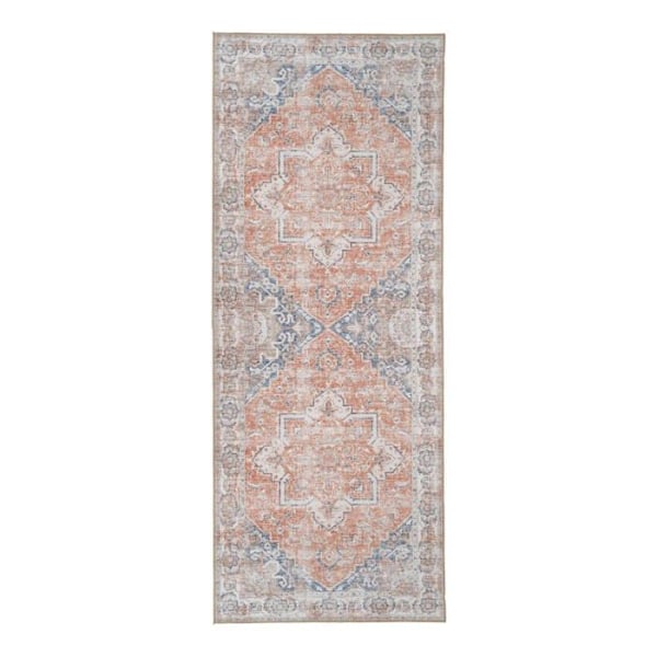 Vintage sisäänkäynnin matto 80x200 cm oranssia ja sinistä polyesteriä - FAGUO