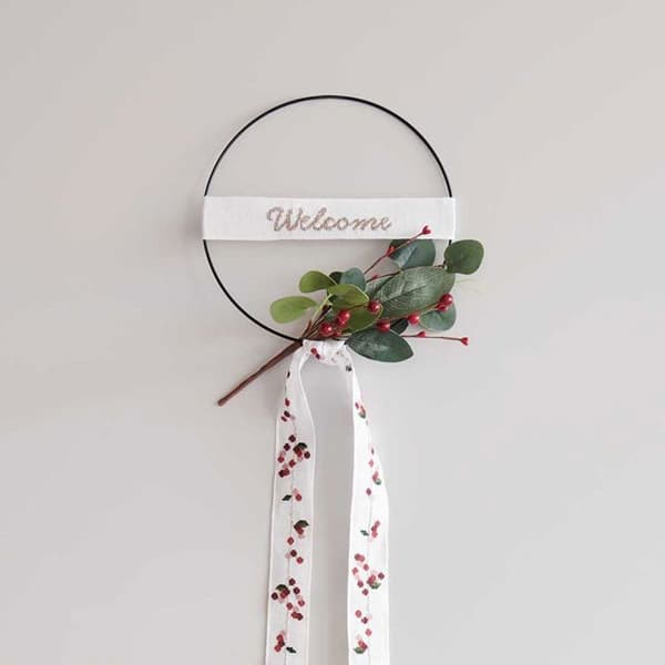 Koukku broderie tervetuloa metalli Ø 15 cm Vit