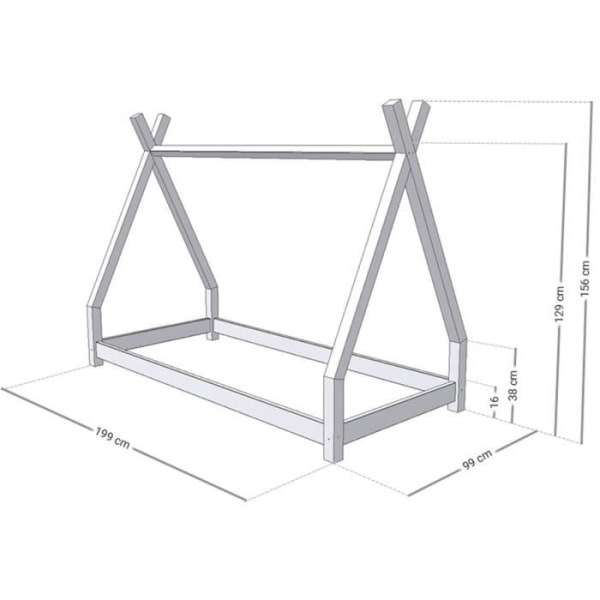 NAKANA lasten teepee-sänky - massiivipuuta - luonnonlakattu - 90 x 190 cm