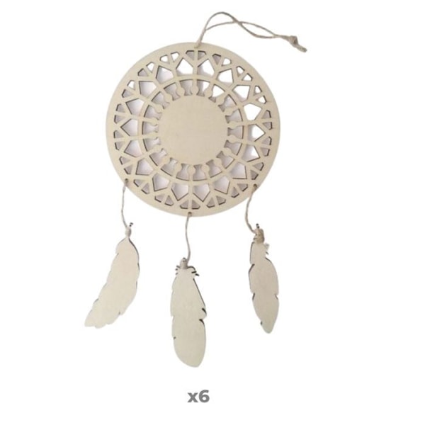 6 drømmefangere i træ til at dekorere - Fjer 12,5 x 23,5 cm Beige