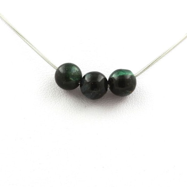 Collier - ABIJOUX - Emeraude fra Zambia - 3 perler 8 mm - Rustfrit stål - Justerbar længde Grön
