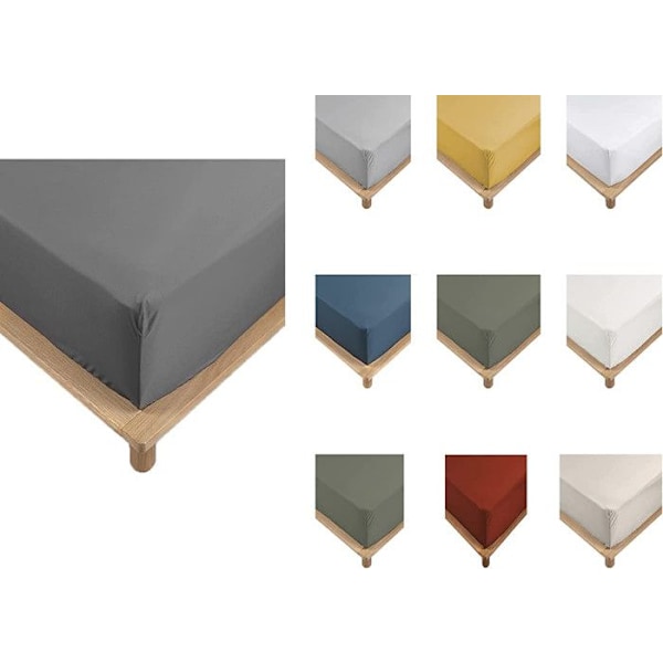 Drap Housse - Percale - Antracit - 90x190cm - Sängklädsel 30cm - Hög Kvalitet Antracit