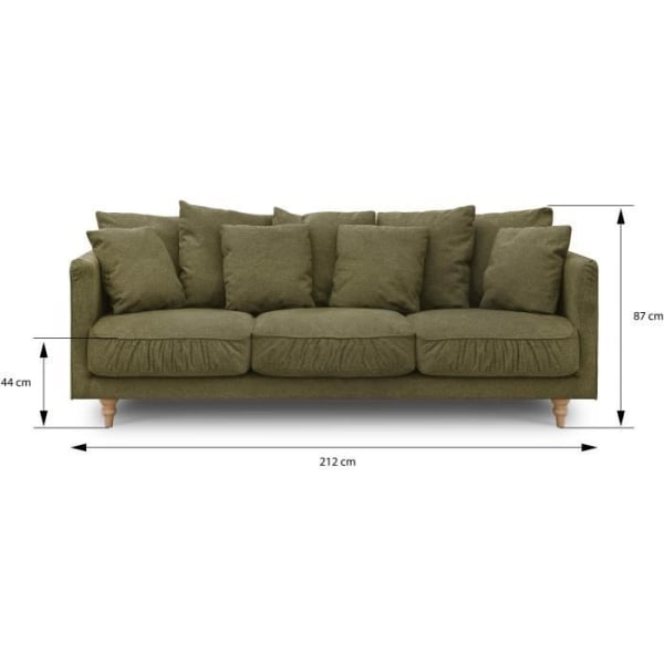 CONSTANCE 4-personers fast sofa - Grønt stof - Massivt træ ben - L 212 x H 87 x D 93 cm Grön