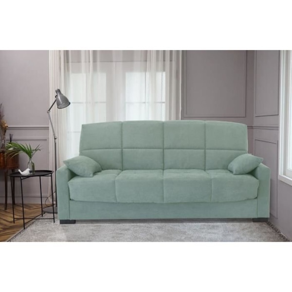 3-sits bäddsoffa MEGAN 14 - Mandelgrönt Soro-tyg - Med armstöd - Säng 130x190 cm - L223 x D96 x H103 cm Mandelgrön