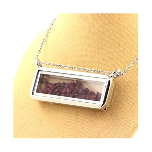 Collier - ABIJOUX - Model rektangel - Rå rubin - Rustfrit stål - Flydende glas Röd
