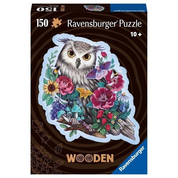 Floral Owl puinen palapeli 150 tukevaa ja luonnollista osaa, mukaan lukien 15 puista hahmoa (huippua), 10 vuoden ikäinen, 17511, Ravensburger Flerfärgad