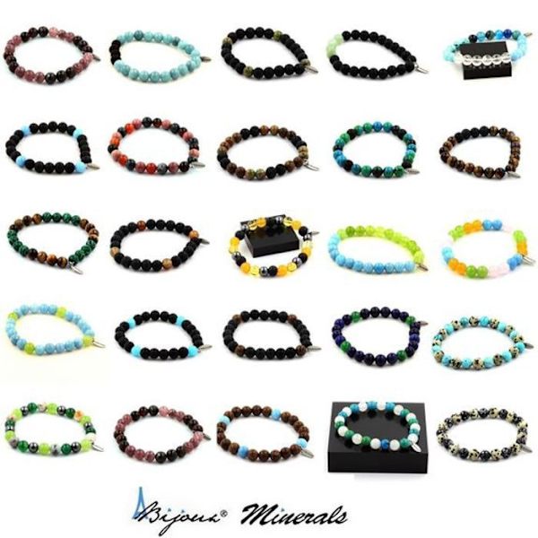 Stenar och mineraler. Amazonite Beads Armband 8 mm. Tillverkad i Frankrike. Anpassningsbar storlek.