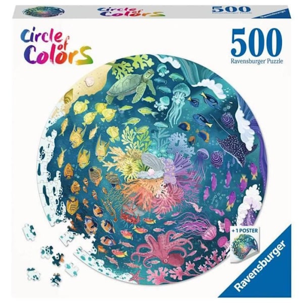 Puzzle på 500 brikker Ocean, Circle of Colors, Puzzle til voksne, fra 12 år, 17170, Ravensburger Monivärinen