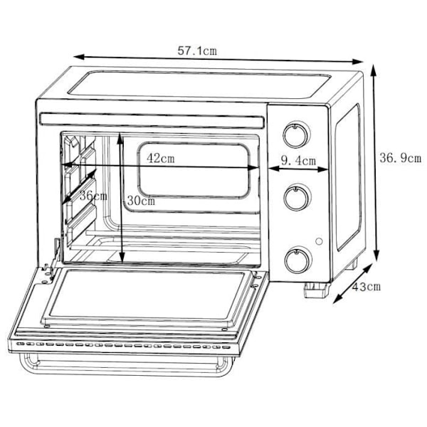 CONTINENTAL EDISON CEMF46B3 - Elektrisk miniovn 46L sort - 1800W - Rotisserie, Naturlig konvektion