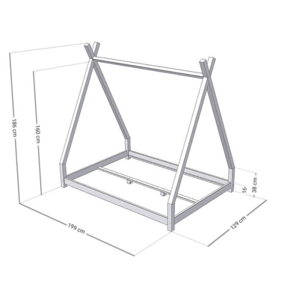 Lit Tipi - Benlemi - NAKANA - Massivt trä - 120 x 190 cm - 2 platser - Lätt montering 4 färger tillgängliga