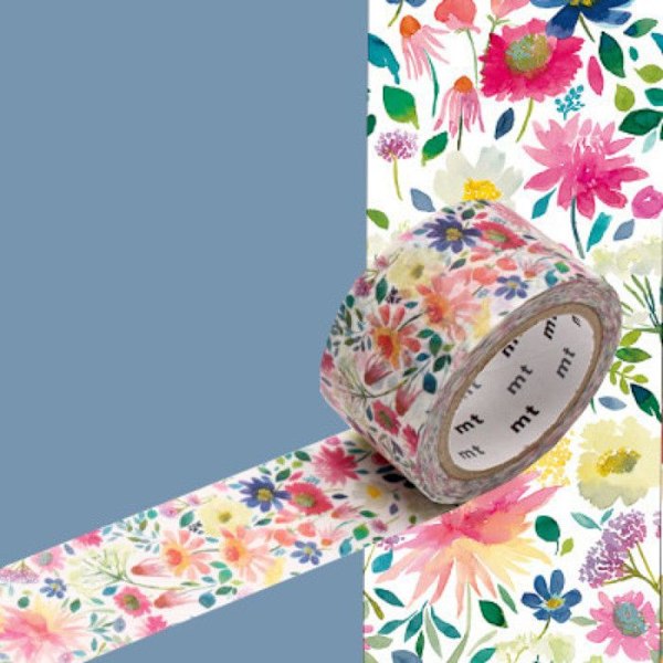 Maskeringstejp MT BlueBelleGray Zinnia Flowers 2,4cm x 7m mångfärgad